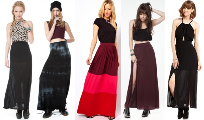 maxi skirt, asos, brandy melville, material girl, macys,
